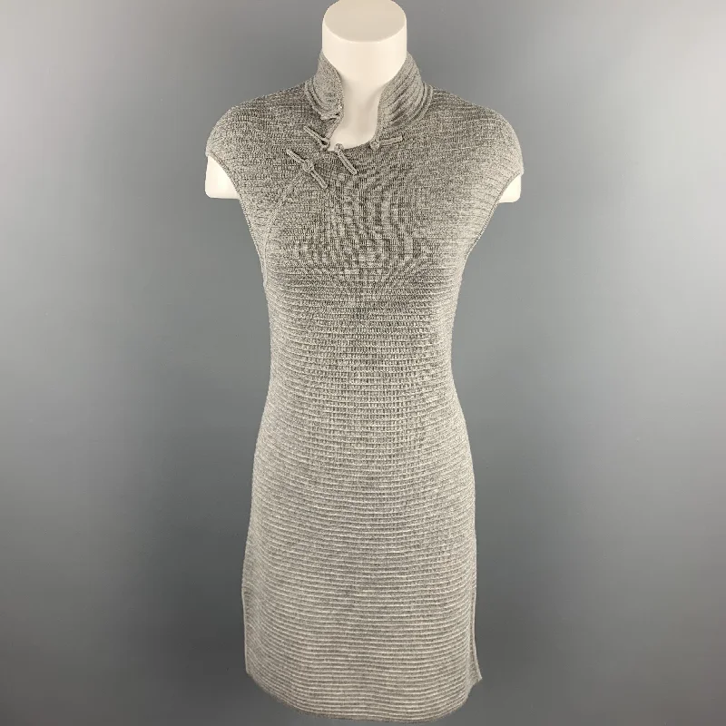 SHANGHAI TANG Size L Grey Knitted Ribbed Wool Dress