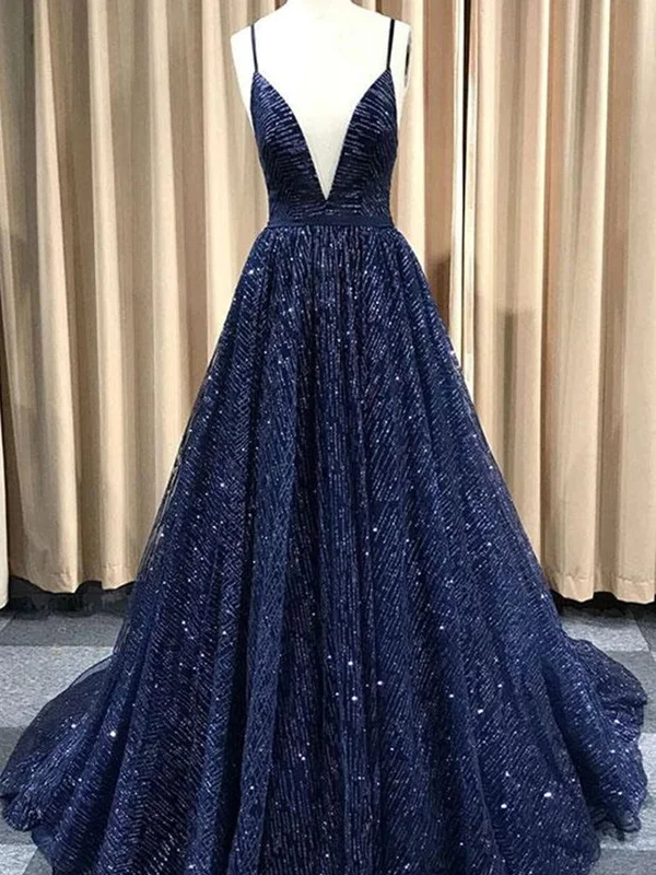 Shiny A Line V Neck Navy Blue/Burgundy/Champagne Prom Dresses, Shiny V Neck Formal Graduation Dresses