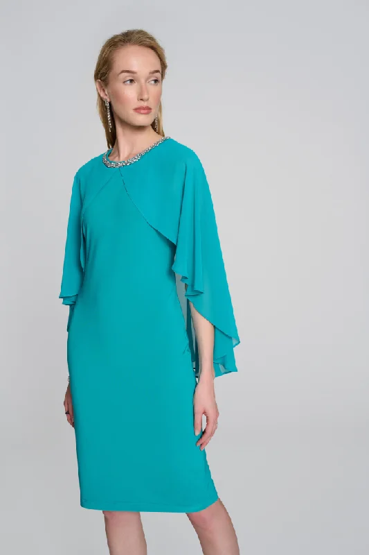 Silky Knit and Chiffon Cape Dress