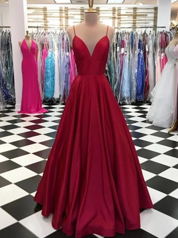 Simple A Line V Neck Burgundy Prom Dress, Burgundy Evening Dress, V Neck Formal Dress