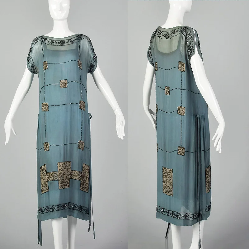 Small 1920s Blue Silk Beaded Dress