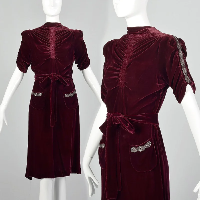 Small 1930s Silk Velvet Day Dress