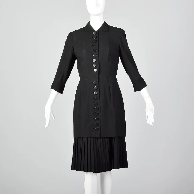 Small 1950s Black Dress with Pleated Underlay