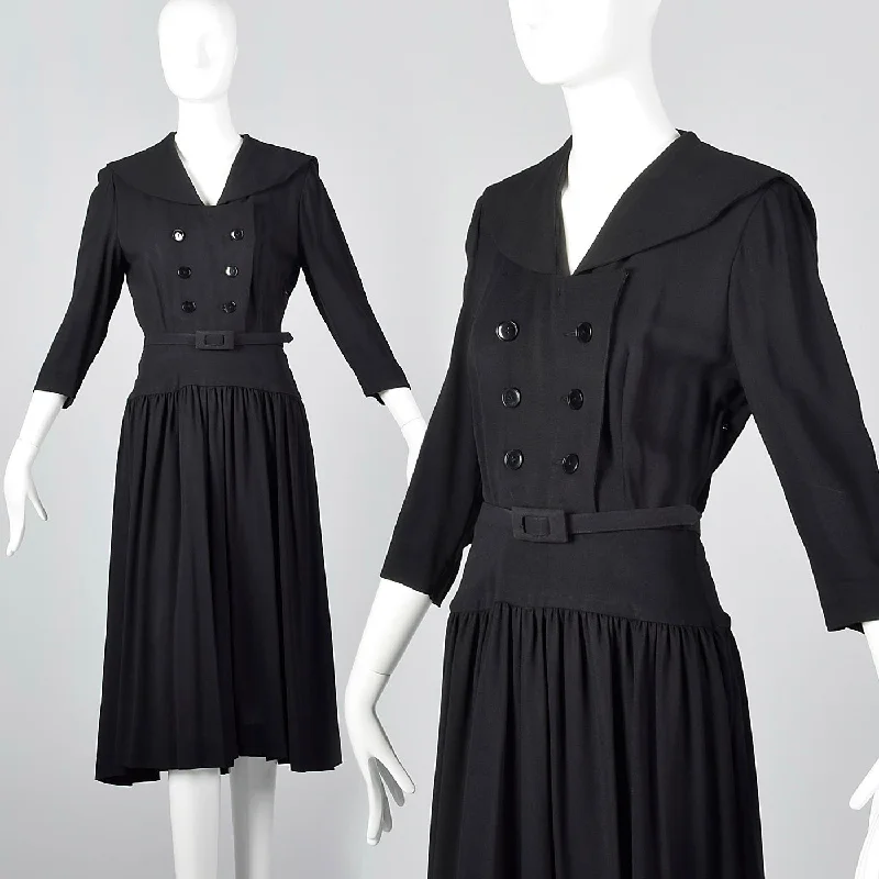 Small 1950s Black Drop Waist Dress