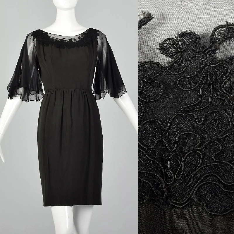 Small 1950s Silk Flutter Sleeve Dress