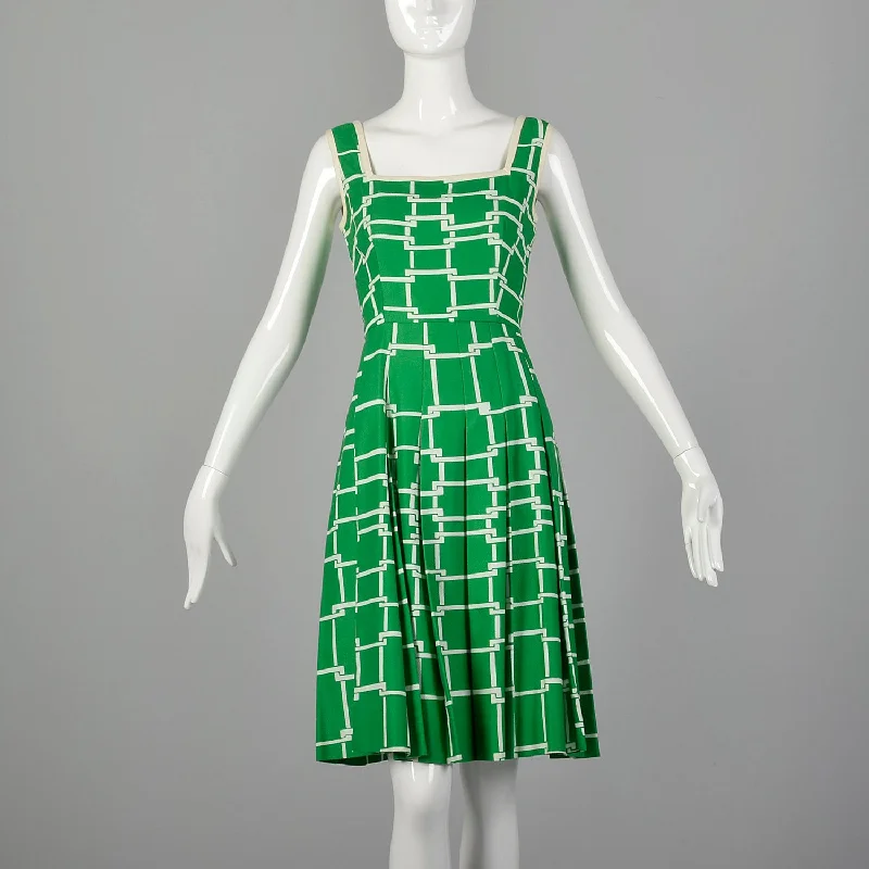 Small Malcolm Star 1960s Green and White Dress