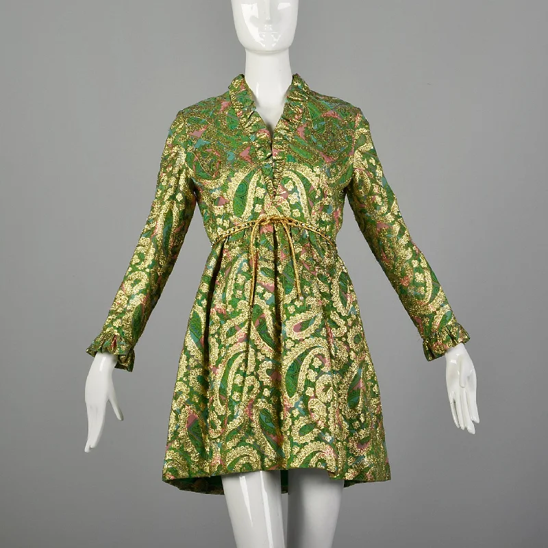 Small Mollie Parnis 1960s Green and Gold Paisley Dress