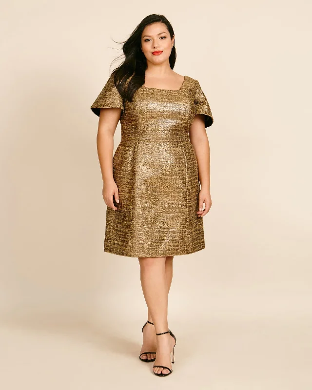 Squared Neck Dress | Gold