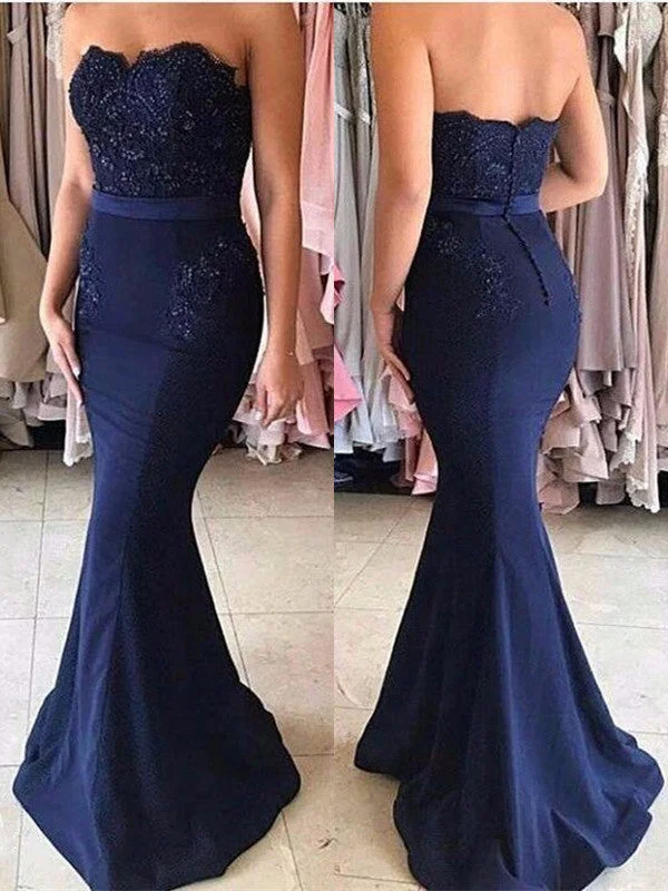 Sweetheart Neck Backless Mermaid Navy Blue Prom Dresses, Mermaid Navy Blue Bridesmaid Dresses, Formal Dresses