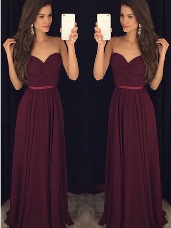 Sweetheart Neck Floor Length Maroon Prom Dress, Maroon Bridesmaid Dress, Maroon Formal Dress, Simple Evening Dress