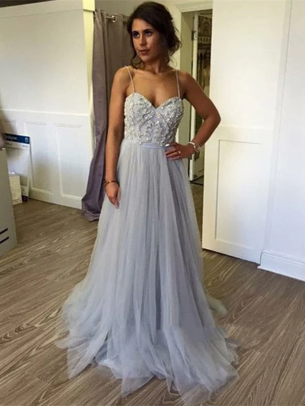 Sweetheart Neck Straps Grey Prom Dresses, Grey Formal Dresses