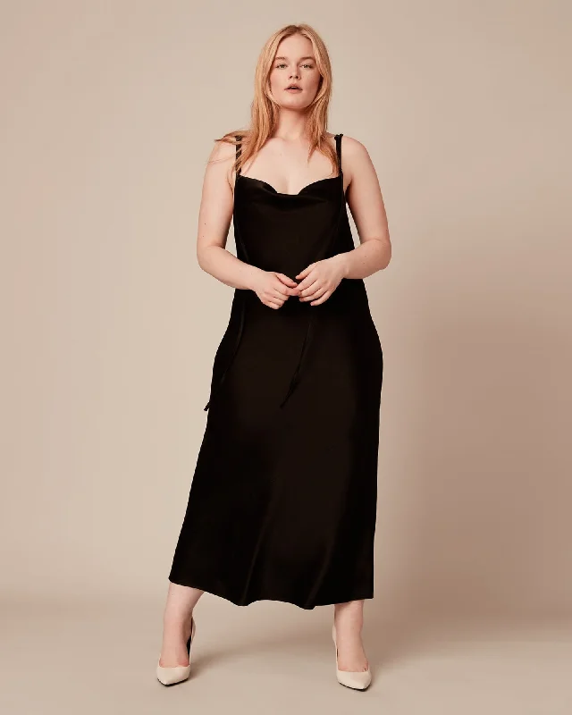 Tie Me Up Bias Slip Dress | Black