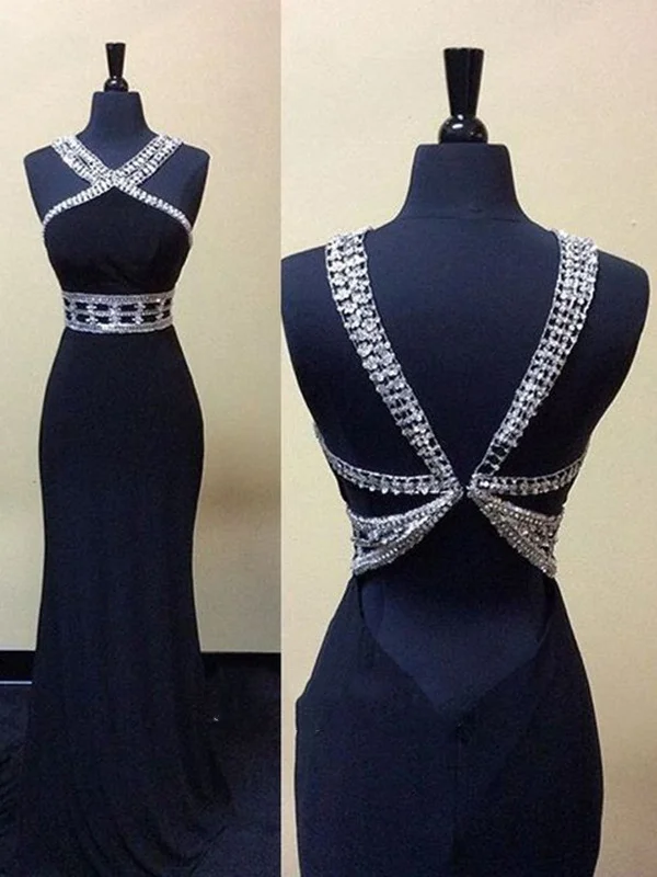 Unique Sleeveless Navy Blue Prom Dresses, Navy Blue Formal Dresses