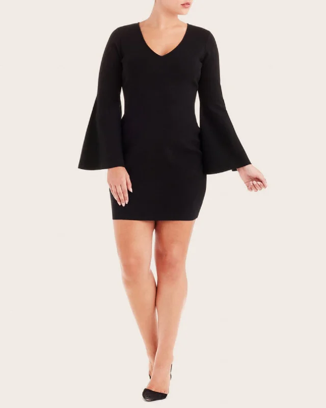 V-Neck Swing Sleeve Dress | Black