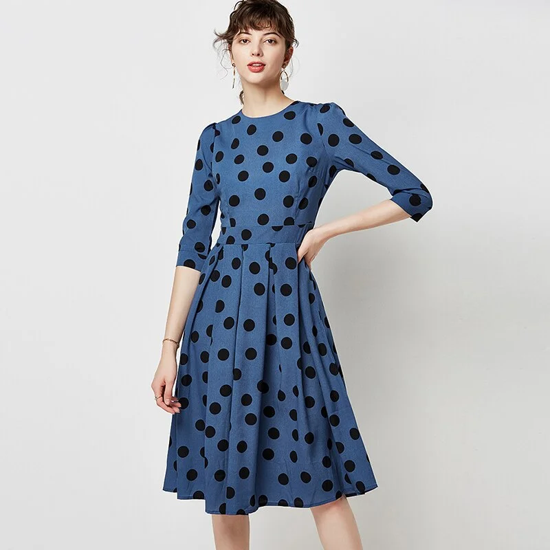 Women Casual Polka Dot Dress A Line