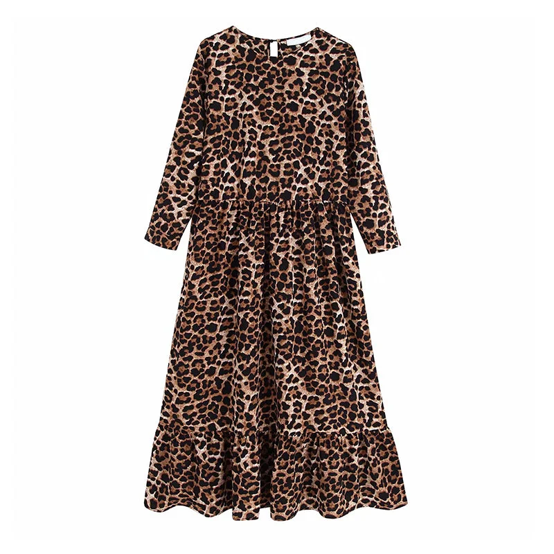 Women Leopard O Neck Dress HolOut