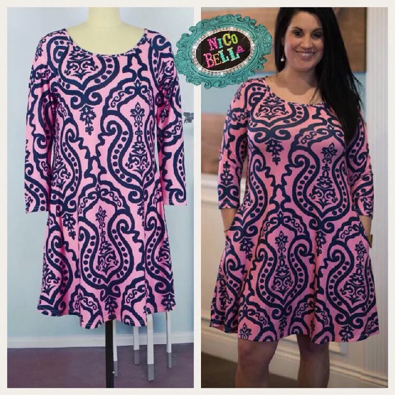 Pink Navy Damask Dress