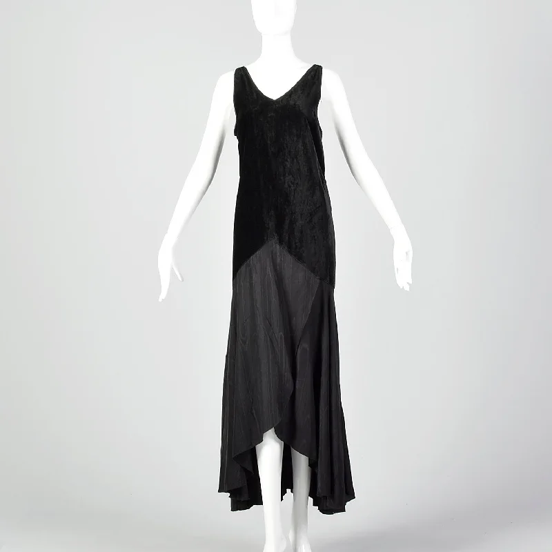 XS 1930s Drop Waist Velvet and Silk Evening Dress