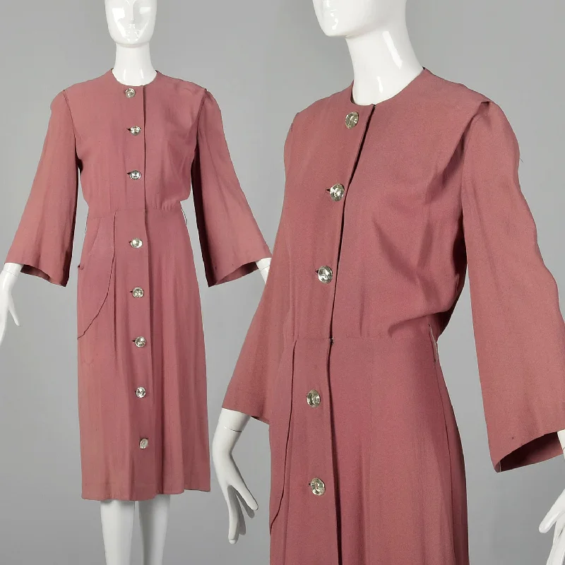 XXS 1940s Mauve Front Button Dress