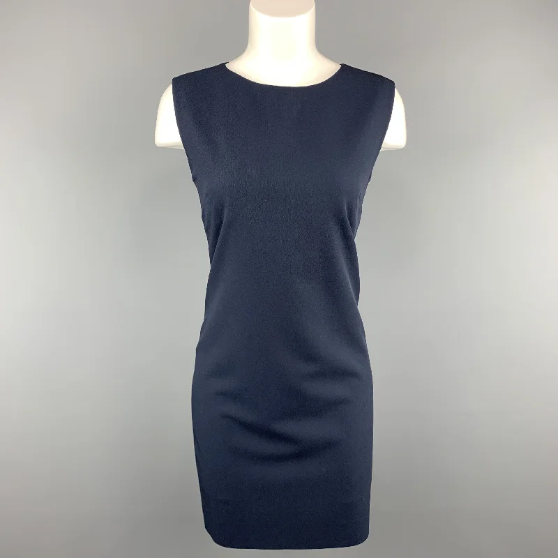 YVES SAINT LAURENT Vintage Size 6 Navy Virgin Wool Shift Dress