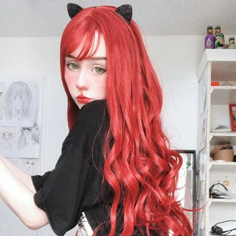 Review For Red Long Roll Wig Yv42355