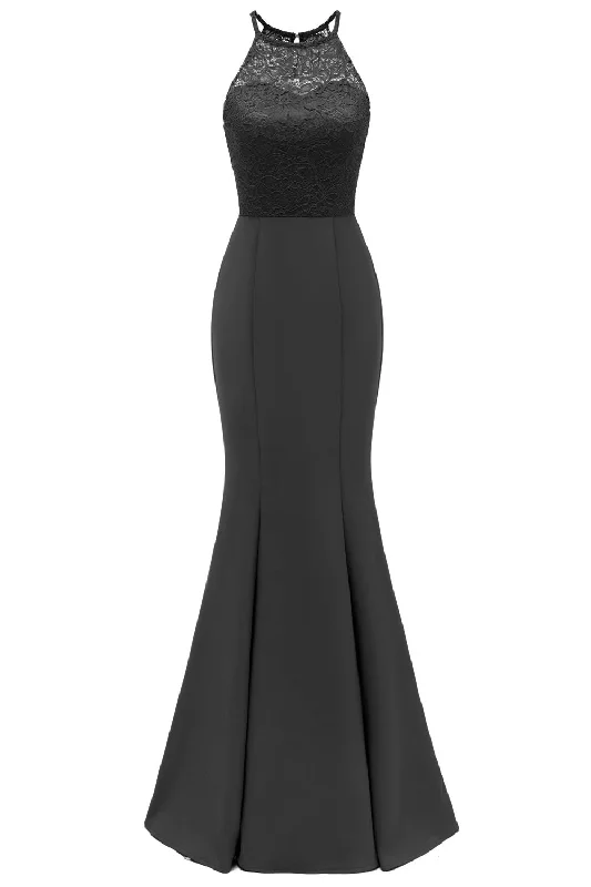 Black Lace Mermaid Long Prom Dress