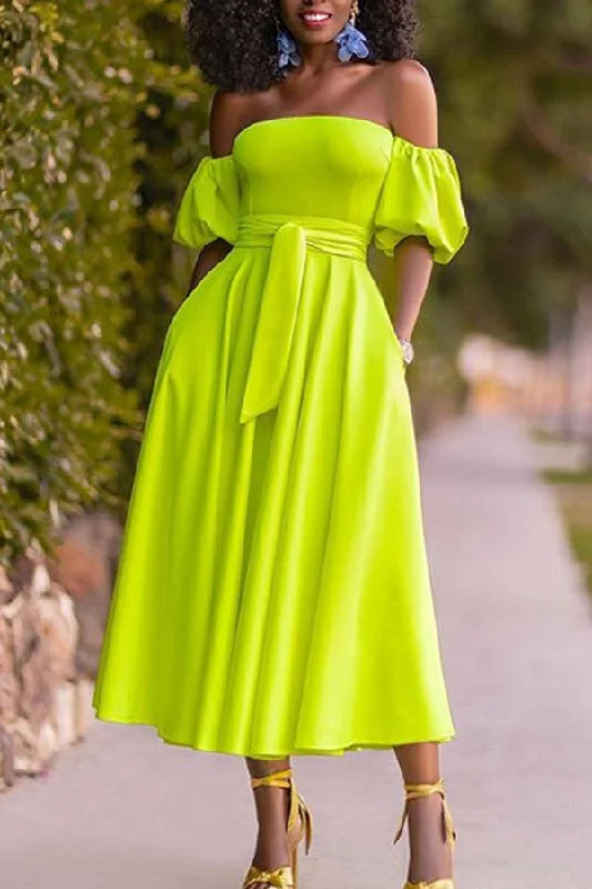 Fluorescent Green Lace-up Dress