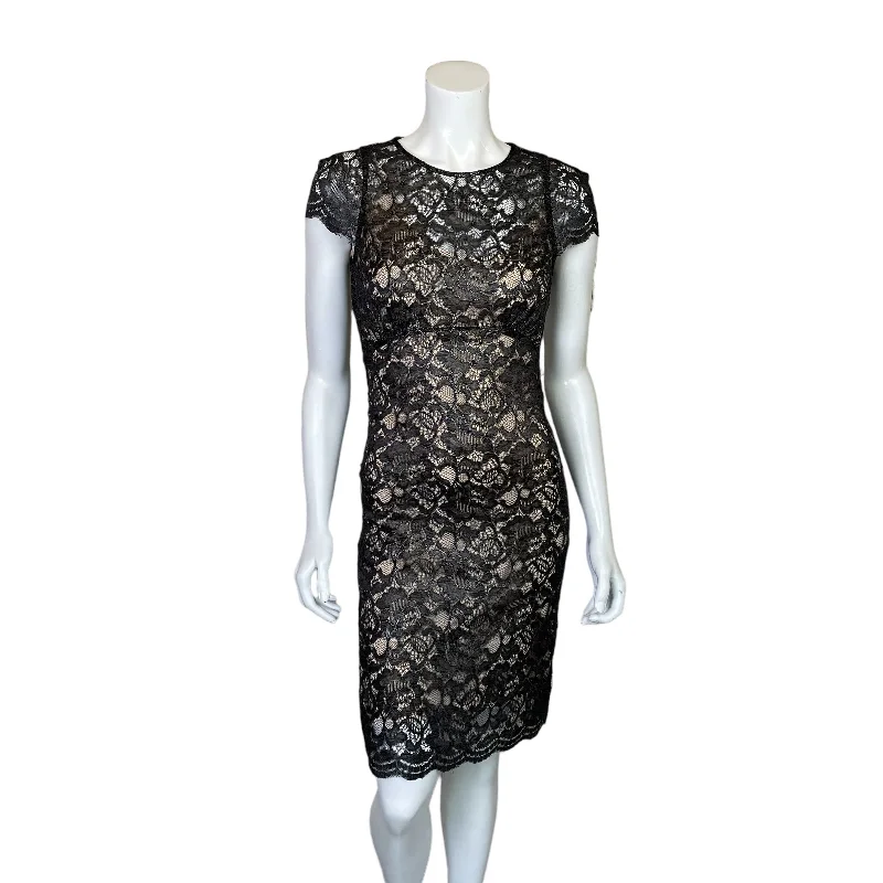 L'Agence | Women's Black Shimmer Lace Fitted Dress with Silk Slip | Size: 4