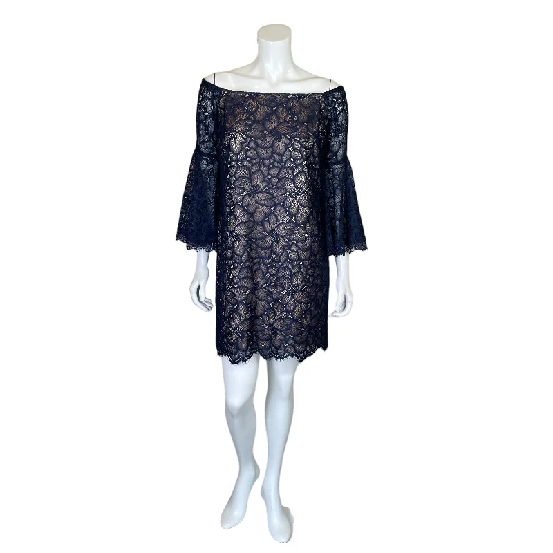 Trina Turk | Women's Navy Blue Lace Overlay Bell Sleeve Dress | Size: 6