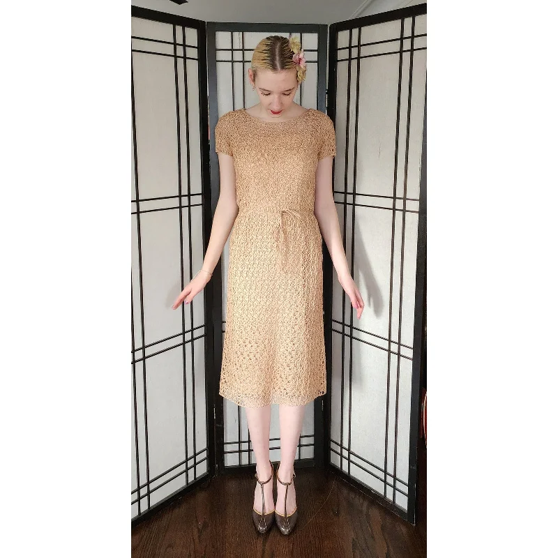 Vintage 50s Ribbon Lace Dress Helen Barbieri Beige Peach