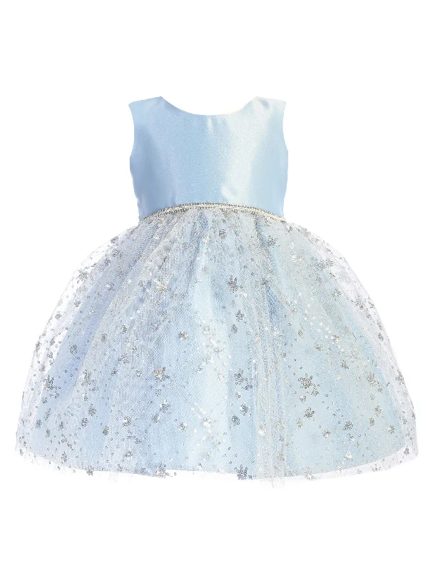 Baby Girls Light Blue Satin Diamond Sequin Tulle Flower Girl Dress 6-24Months