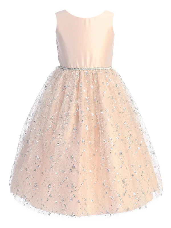 Big Girls Blush Satin Diamond Sequin Crystal Tulle Junior Bridesmaid Dress 7-16