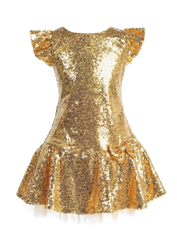 Big Girls Gold Sequin Ruffle Tutu Junior Bridesmaid Dress 8-12