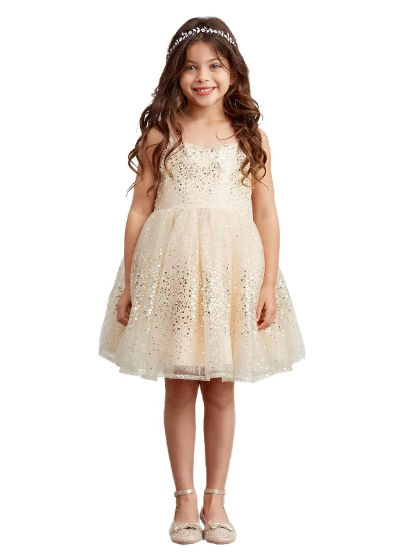 Big Girls Gold Spaghetti Strap Sequin Tulle Junior Bridesmaid Dress 8-12