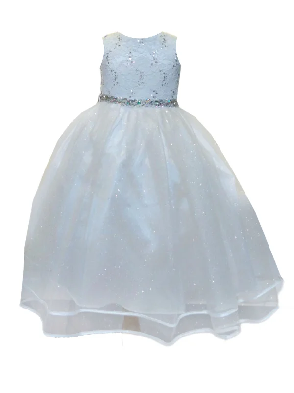 Big Girls Ivory Lace Sequin Belt Glitter Tulle Junior Bridesmaid Dress 8-16