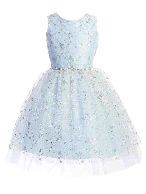 Big Girls Light Blue Diamond Sequin Crystal Tulle Junior Bridesmaid Dress 7-12