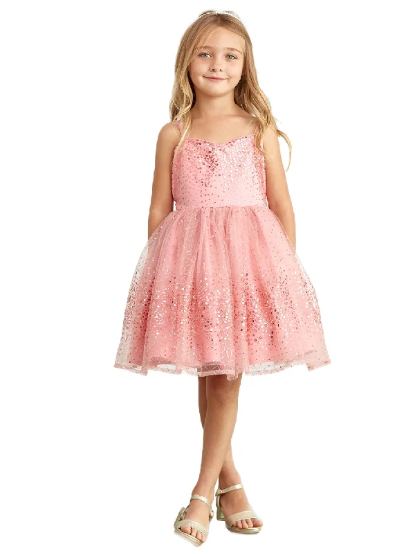 Big Girls Mauve Spaghetti Strap Sequin Tulle Junior Bridesmaid Dress 8-12