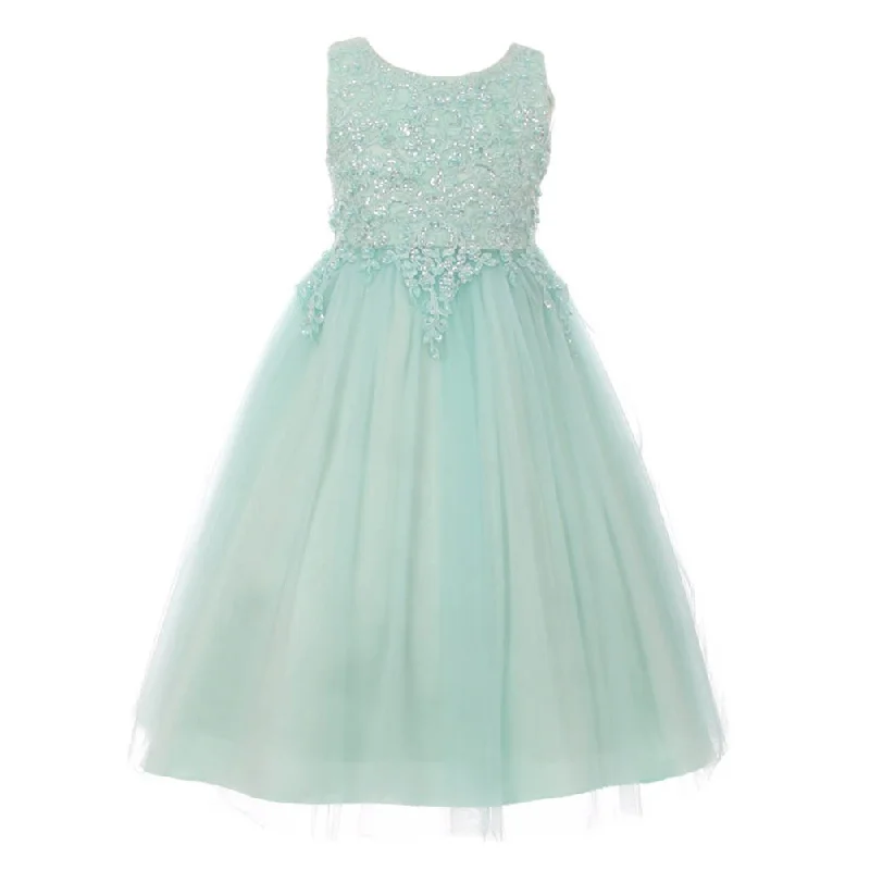 Big Girls Mint Pearl Sequin Tulle Satin Junior Bridesmaid Dress 14-16