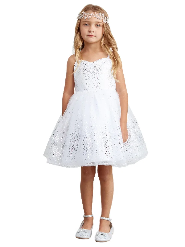 Big Girls Silver Spaghetti Strap Sequin Tulle Junior Bridesmaid Dress 8-12