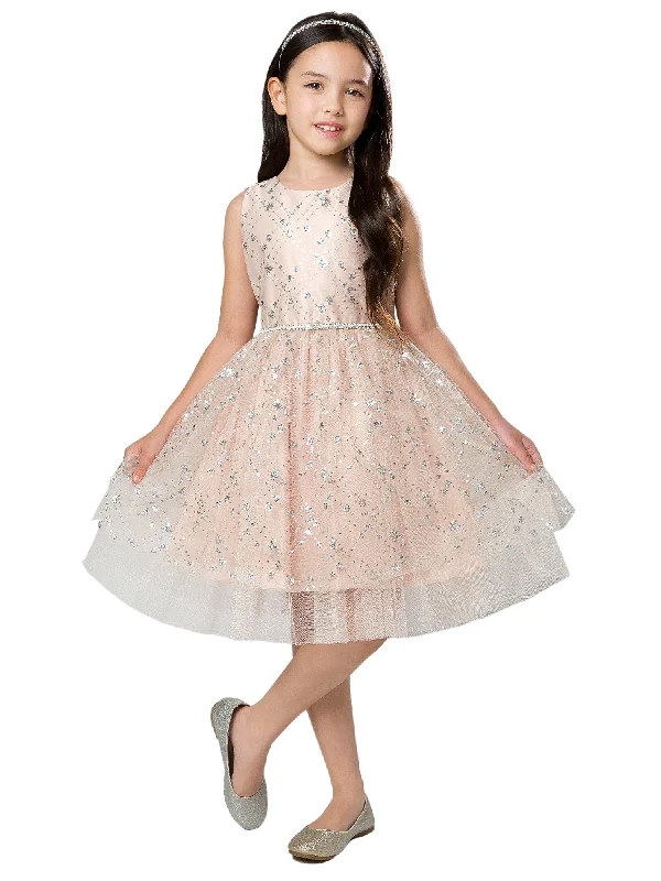 Little Girls Blush Diamond Sequin Crystal Tulle Flower Girl Dress 2-6