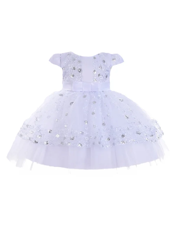 Little Girls White Sequin Embroidery Cape Sleeve Flower Girl Dress 2T-4T