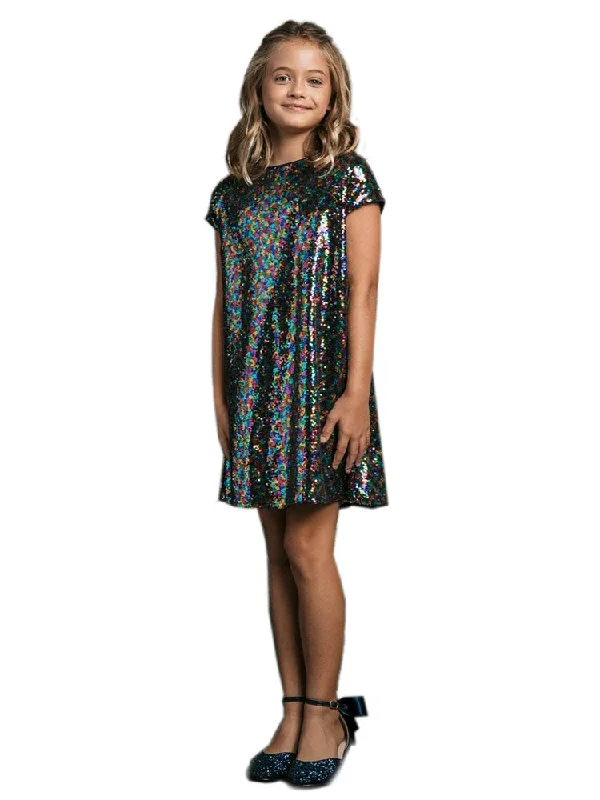 Little Girls Rainbow Sequin Shift Special Occasion Dress 2-6