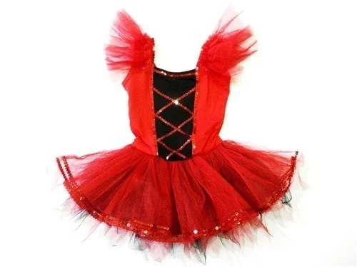 Red Black Cross Lines Sequined Tutu Ballet Dress Girls S-L