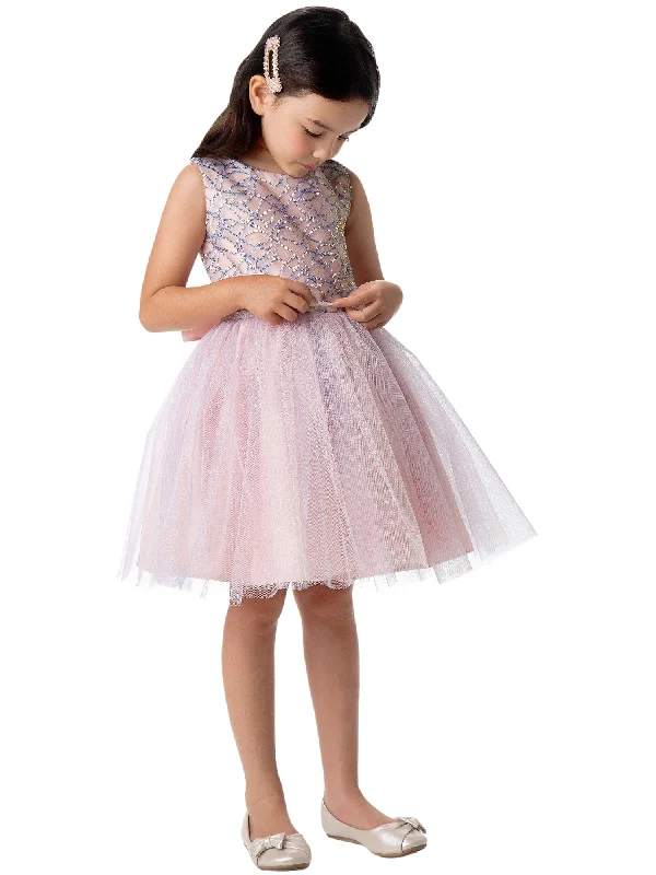 Big Girls Petal Pink Sequin Mesh Crystal Tulle Easter Dress 7-12