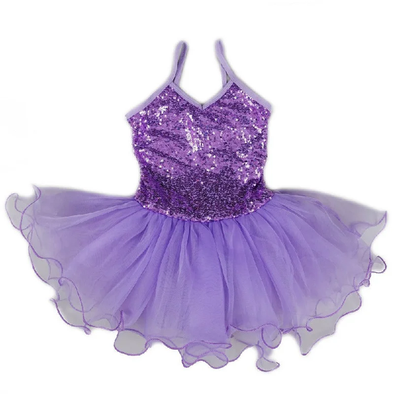 Little Girls Purple Sequin Strap Ballet Dress 24M-8