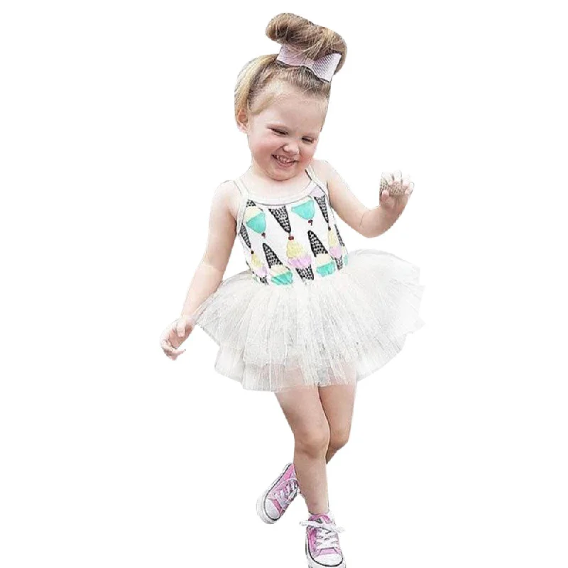 Girls dress Toddler Infant Baby Girls Dress Ice-cream Printed Layered Tulle Princess Dress drop shipping