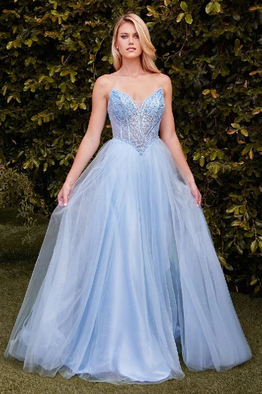 STRAPLESS BEADED TULLE BALL GOWN