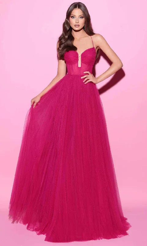 Tarik Ediz 54096 - Spaghetti Strap Tulle Prom Gown