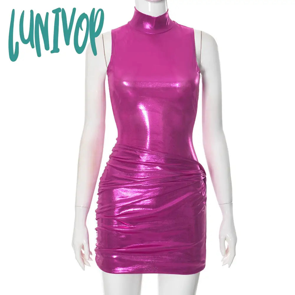 Lunivop dress to impress codes 2024 Autumn New Fashion Personalized Solid Color Glossy Glossy Lace-up Tight Waist Hip Pleated Short Dress