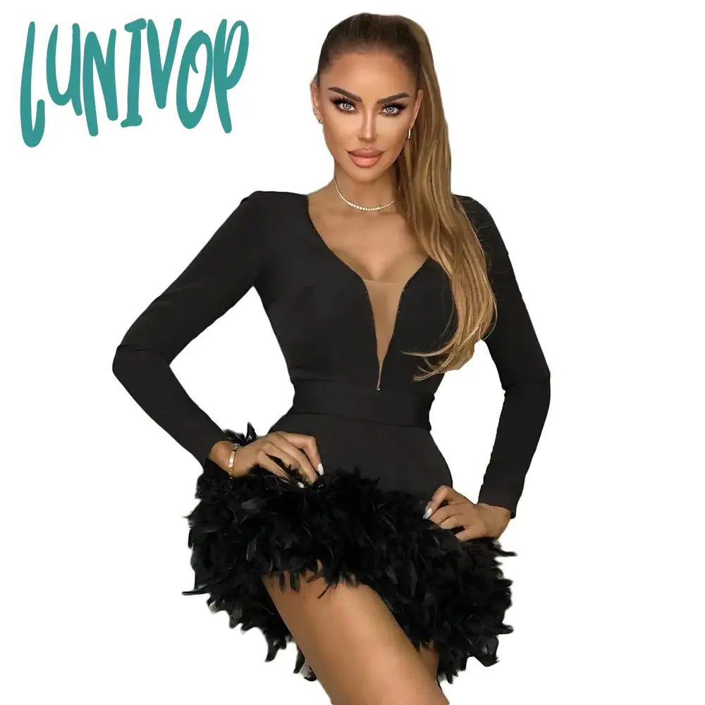 Lunivop Fashion Sexy Feather Bodycon Bandage Dress Vestidos De Fiesta Elegantes Para Mujer  Evening Cocktail Party Prom Robe Elbise